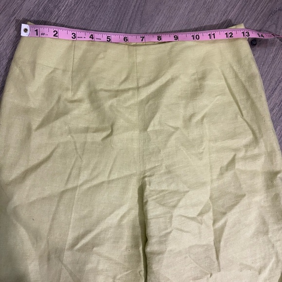 Vtg Liz Claiborne Womens 4P 100% Linen Ankle Pants Line Green Yellow Preppy - Picture 6 of 8